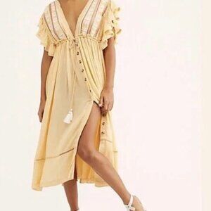 Free People Will Wait For You Boho Floral Embroidered Midi Dress